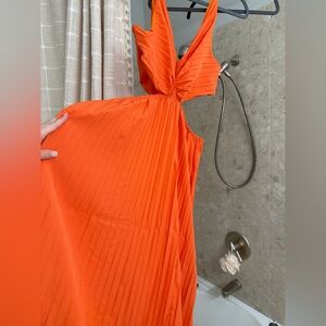 Vibrant Orange Pleated Dress